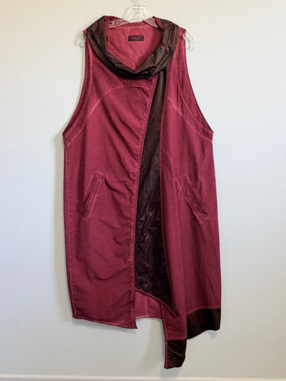 KEKOO Sleeveless Cowl Neck Burgundy Lagenlook Asymmetrical Midi Dress Size 3 (L)
